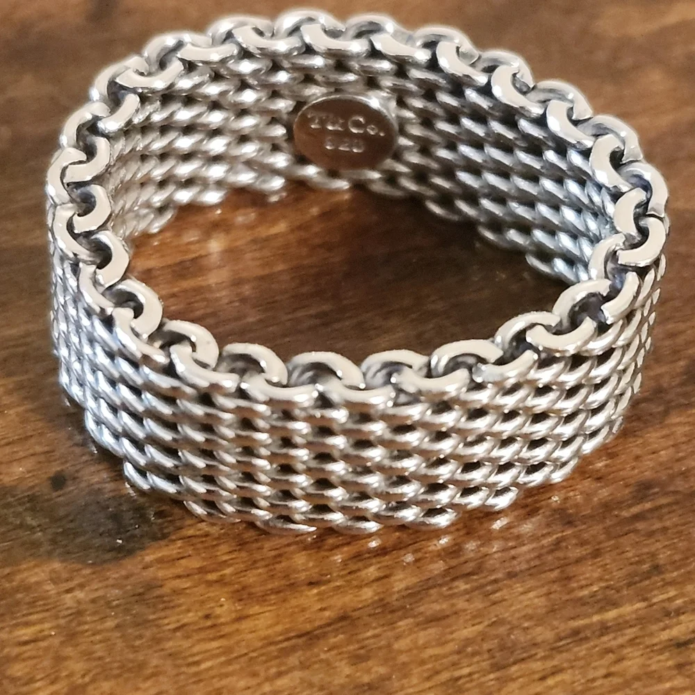 Tiffany Somerset Silver Mesh Ring Size 9 - Picture 6 of 10